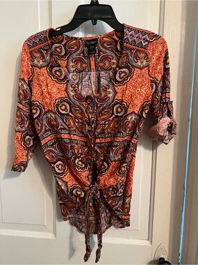 Daytrip Orange Paisley Tie-Front Blouse